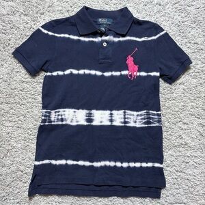 Polo Ralph Lauren Shirt Girls 7 Classic Big Pony Tie Dye Pink Preppy Picture Day
